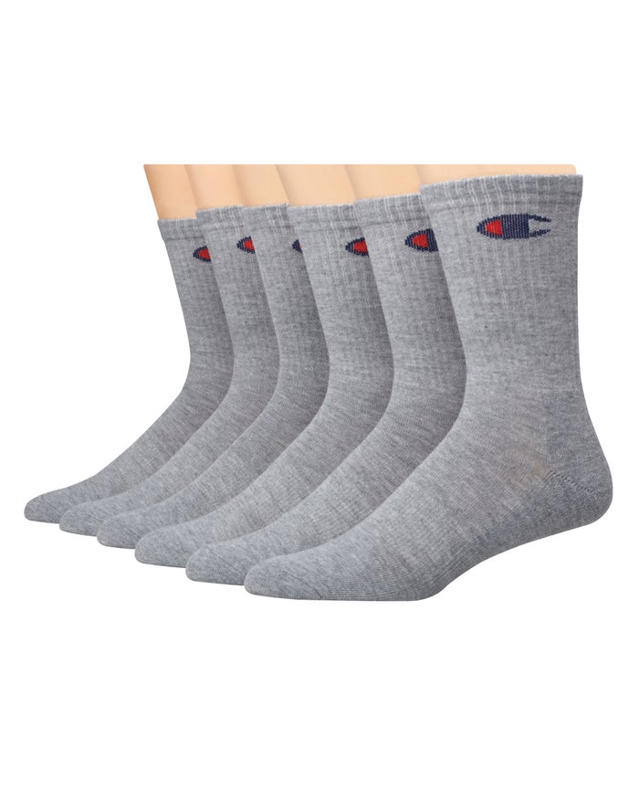 Champion Mens Socks NZ - Crew 6-Pairs Grey ( 1384-EKVYU )